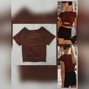Free People Cut It Out Short Sleeve Brown